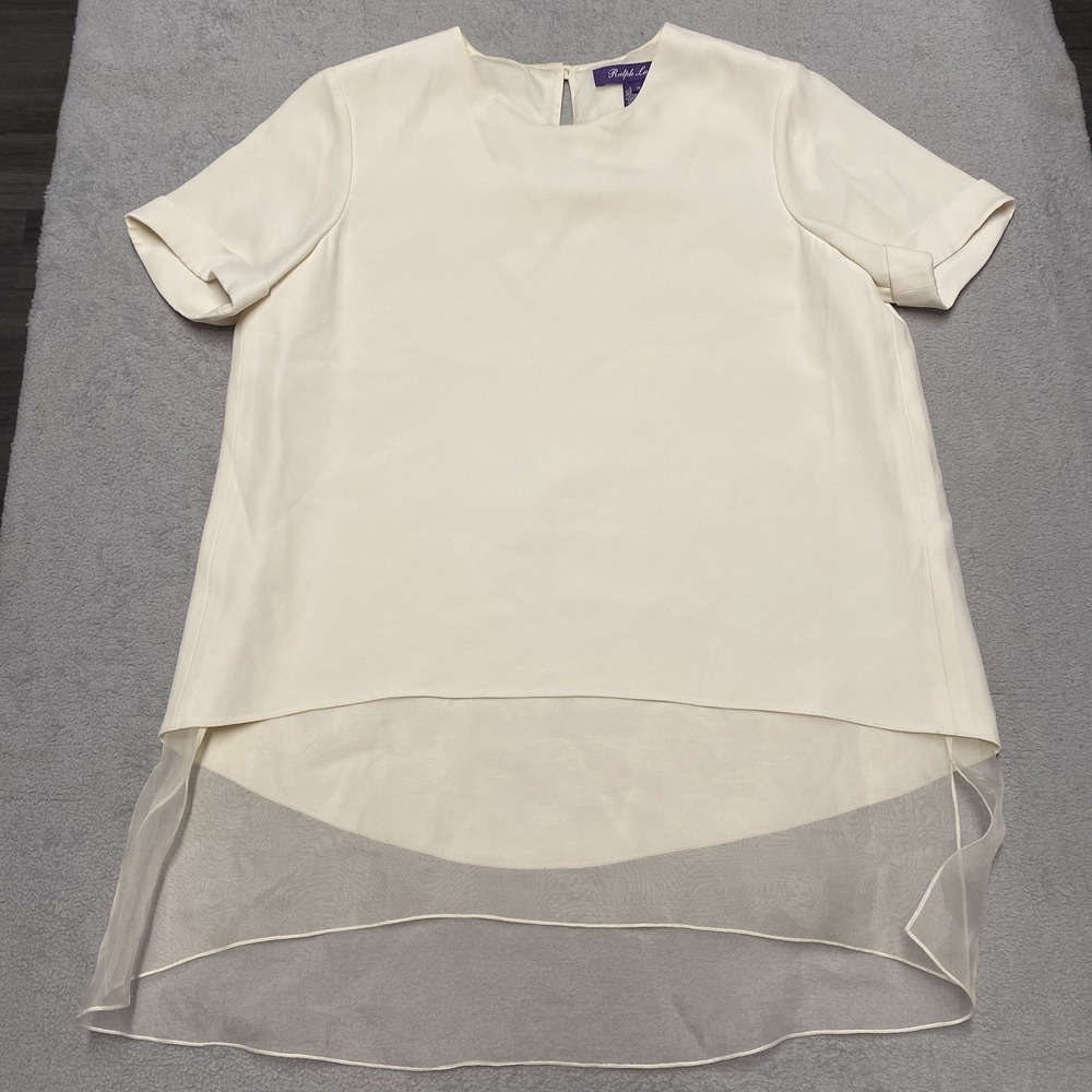 Ralph‎ Lauren Purple Label Top Womens 12 Ivory Silk Sheer Layer Tunic Designer